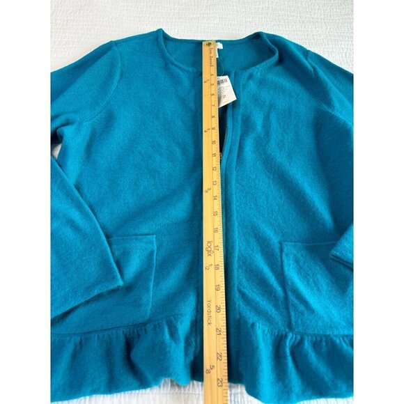 NWT Chico's Ruffle Hem Renee Cardigan Sweater Full Zip WOOL SZ 2 Teal Pockets - Picture 4 of 8